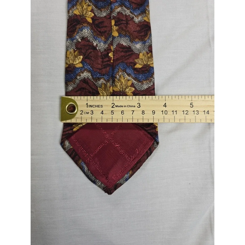 Ermenegildo Zegna Tie Mens One‎ Size Red Gold Silk Floral Zigzag Made Italy